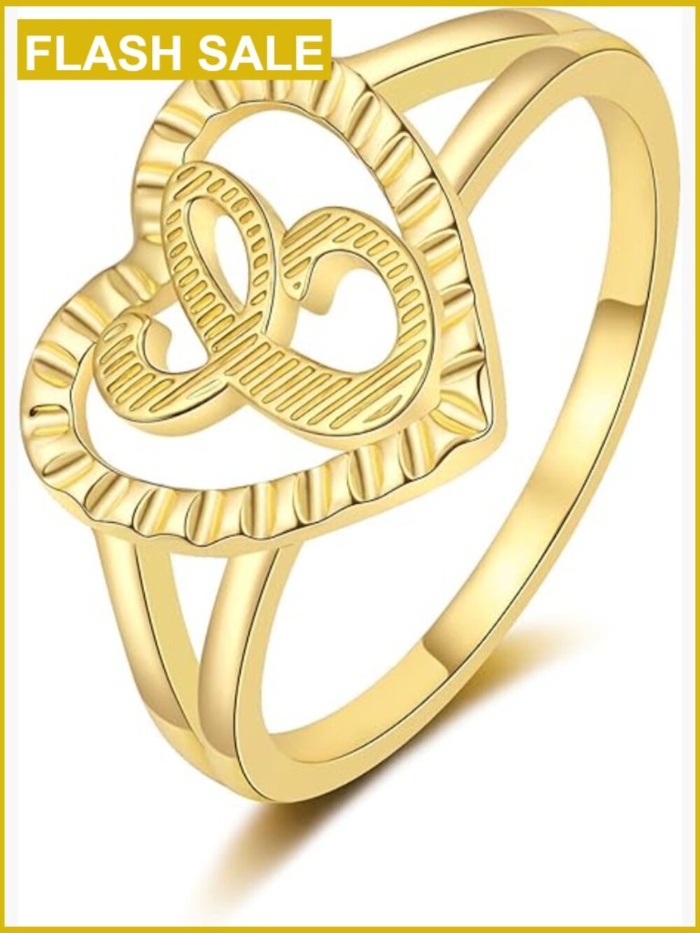 Gold Heart Initial Rings for Women Stackable Statement Rings Size 6-10